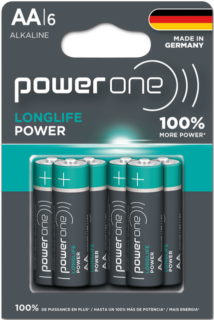 Power One Alkaline AA Battery 6 pack