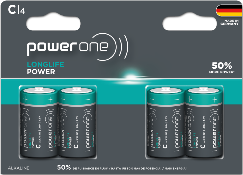 Power One Alkaline C Battery 4 pack
