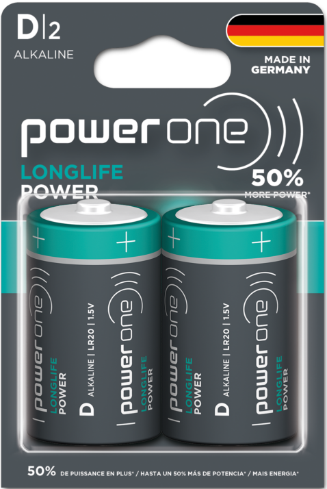 Power One Alkaline D Battery 2 pack