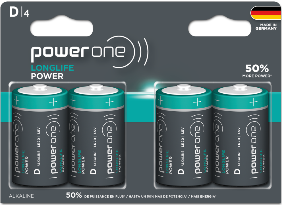 Power One Alkaline D Battery 4 pack